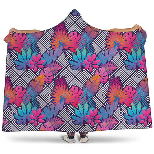 Psychedelic Tropical Aloha Pattern Print Hooded Blanket