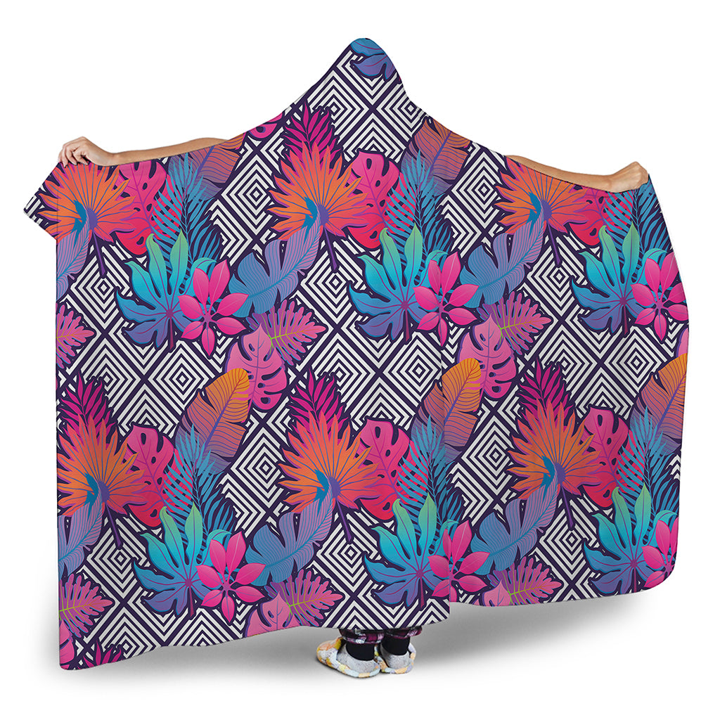 Psychedelic Tropical Aloha Pattern Print Hooded Blanket