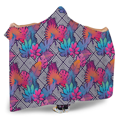 Psychedelic Tropical Aloha Pattern Print Hooded Blanket