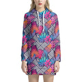 Psychedelic Tropical Aloha Pattern Print Pullover Hoodie Dress