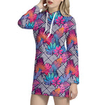 Psychedelic Tropical Aloha Pattern Print Hoodie Dress