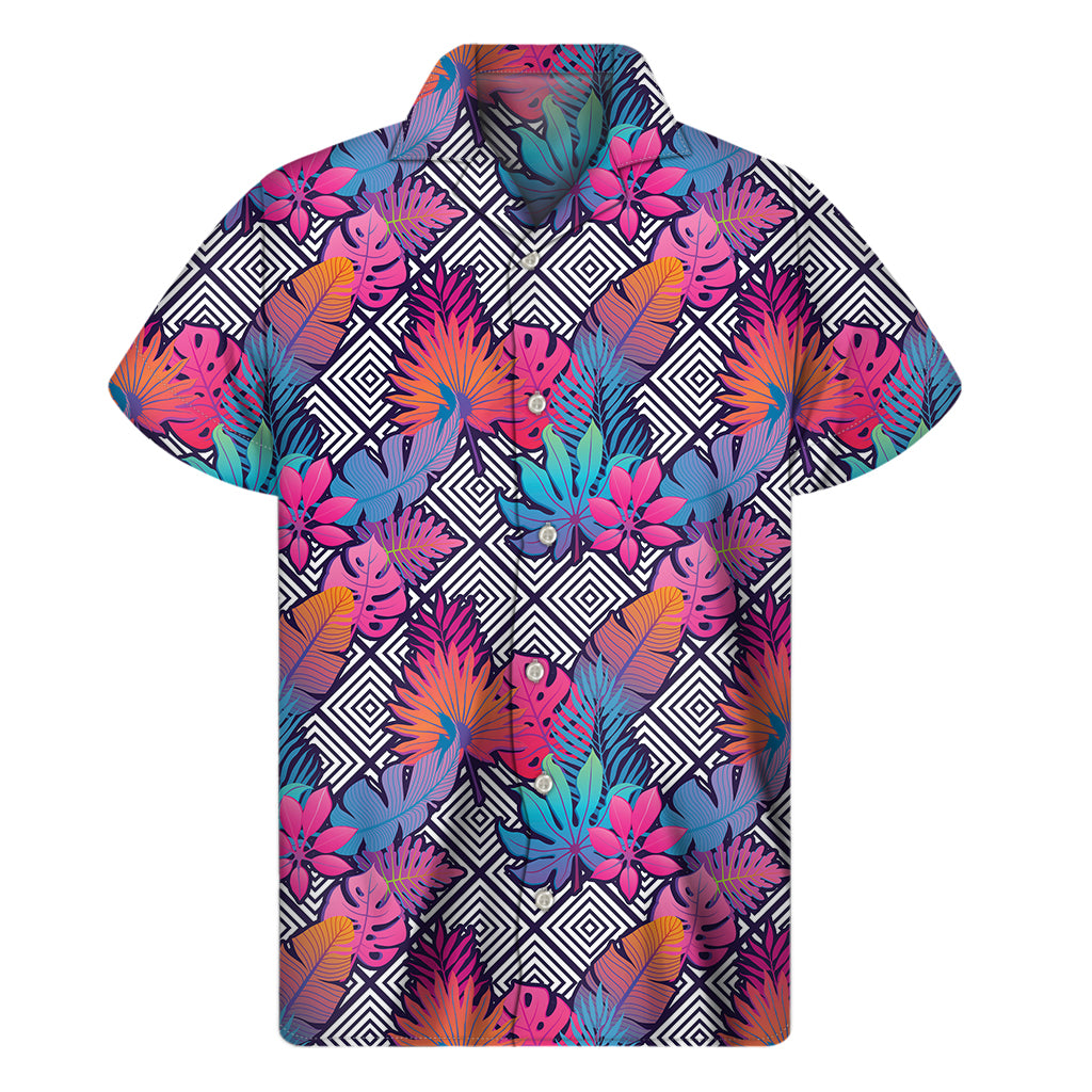 Psychedelic Tropical Aloha Pattern Print Men's Short Sleeve Shirt