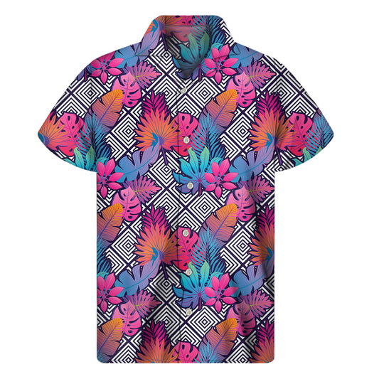 Psychedelic Tropical Aloha Pattern Print Men's Short Sleeve Shirt