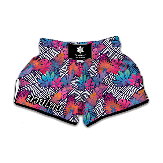 Psychedelic Tropical Aloha Pattern Print Muay Thai Boxing Shorts
