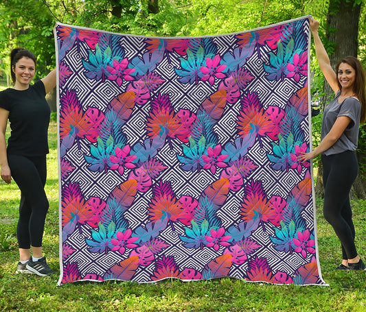 Psychedelic Tropical Aloha Pattern Print Quilt