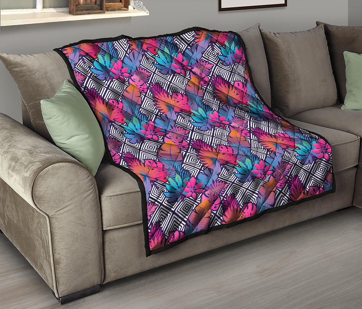 Psychedelic Tropical Aloha Pattern Print Quilt