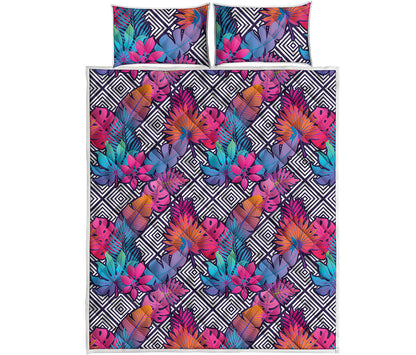 Psychedelic Tropical Aloha Pattern Print Quilt Bed Set