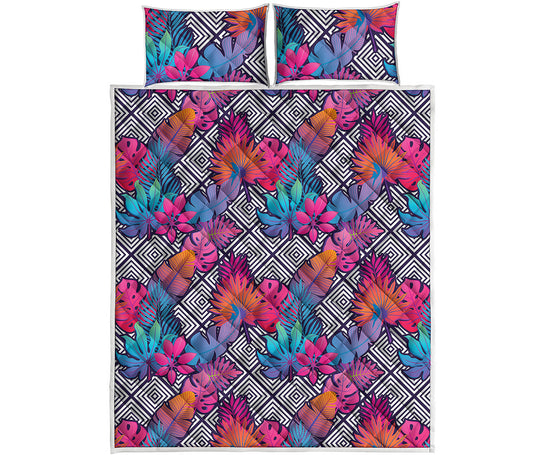 Psychedelic Tropical Aloha Pattern Print Quilt Bed Set