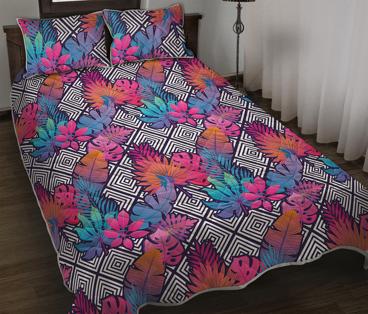 Psychedelic Tropical Aloha Pattern Print Quilt Bed Set