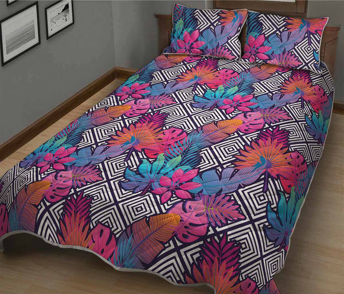 Psychedelic Tropical Aloha Pattern Print Quilt Bed Set