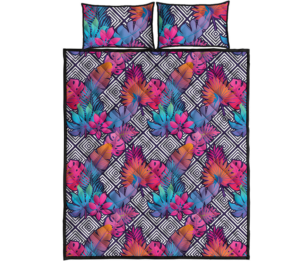 Psychedelic Tropical Aloha Pattern Print Quilt Bed Set