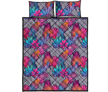Psychedelic Tropical Aloha Pattern Print Quilt Bed Set