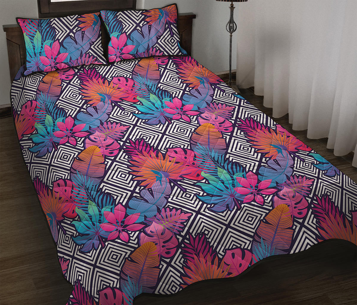 Psychedelic Tropical Aloha Pattern Print Quilt Bed Set