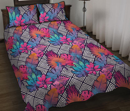 Psychedelic Tropical Aloha Pattern Print Quilt Bed Set