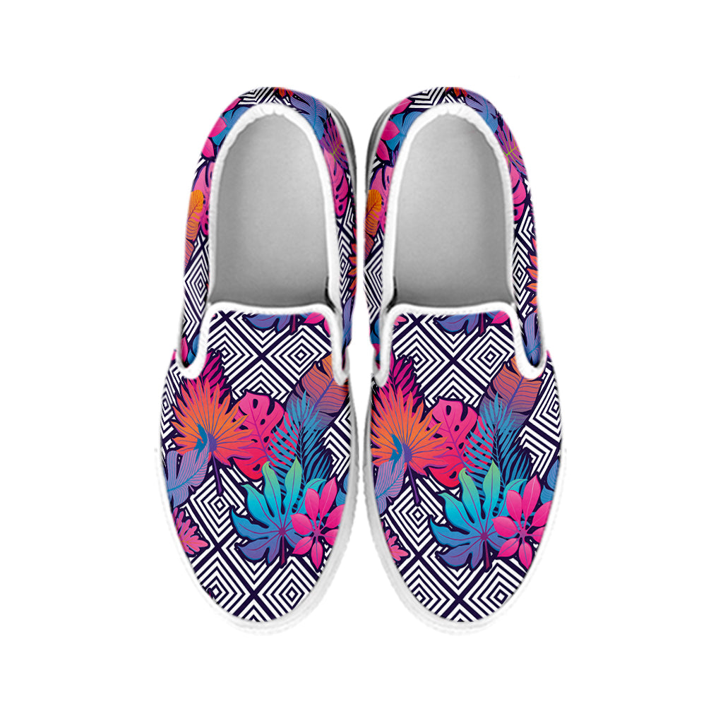 Psychedelic Tropical Aloha Pattern Print White Slip On Shoes