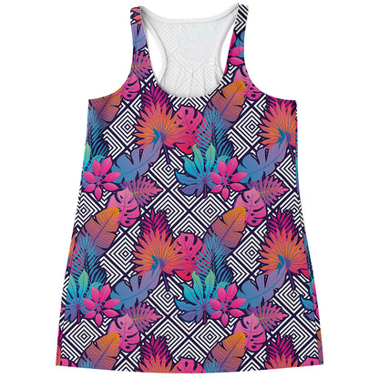 Psychedelic Tropical Aloha Pattern Print Women's Racerback Tank Top