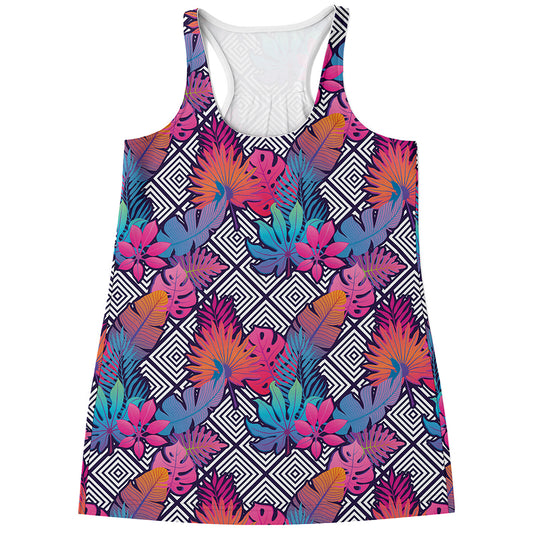 Psychedelic Tropical Aloha Pattern Print Women's Racerback Tank Top
