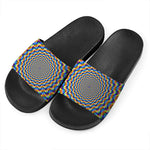Psychedelic Wave Optical Illusion Black Slide Sandals