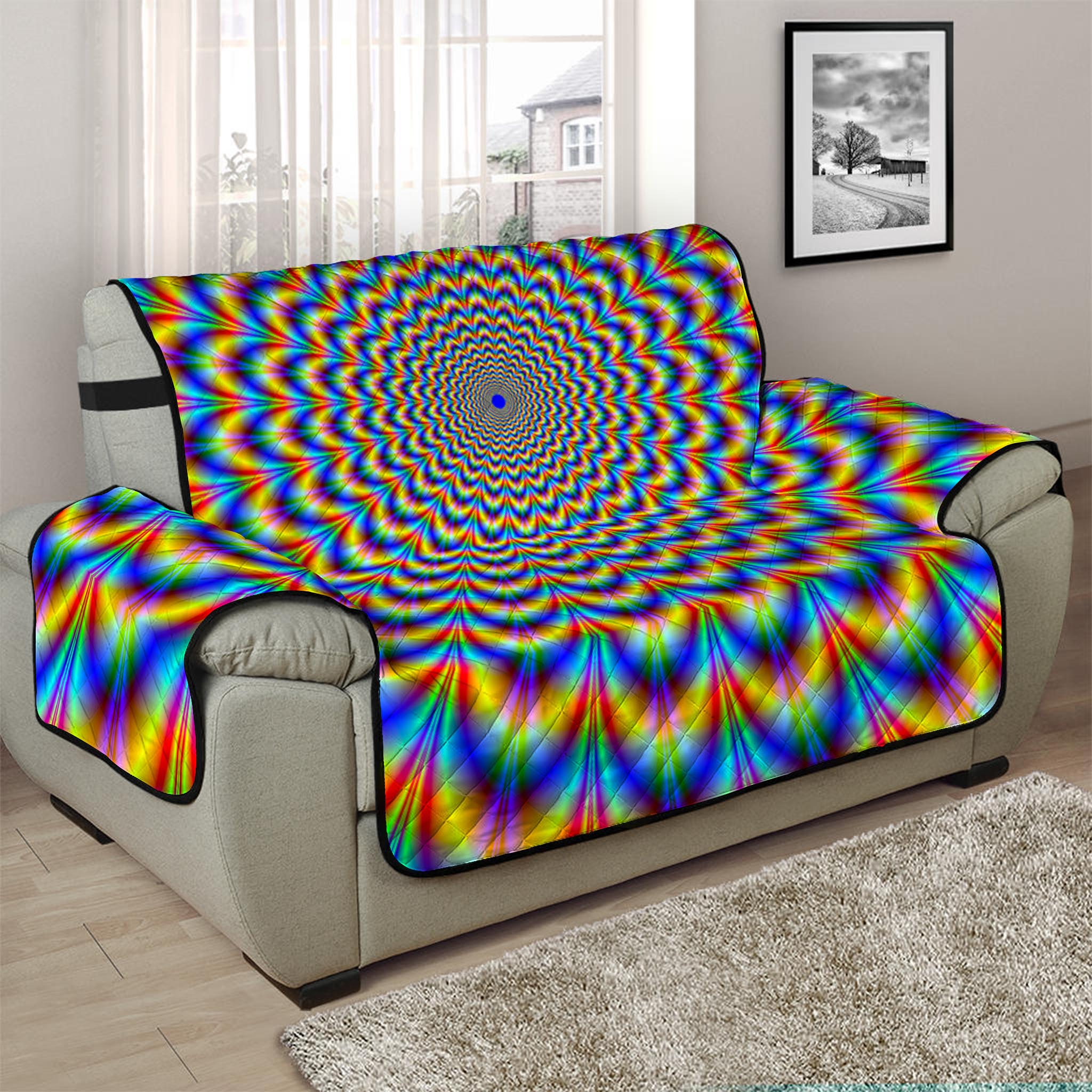 Psychedelic Wave Optical Illusion Half Sofa Protector