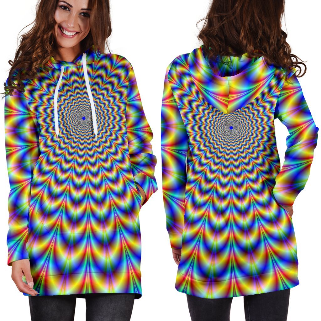 Psychedelic Wave Optical Illusion Hoodie Dress GearFrost
