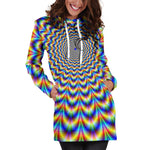 Psychedelic Wave Optical Illusion Hoodie Dress GearFrost