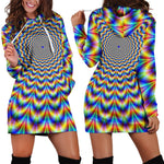 Psychedelic Wave Optical Illusion Hoodie Dress GearFrost