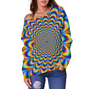 Psychedelic Wave Optical Illusion Off Shoulder Sweatshirt GearFrost