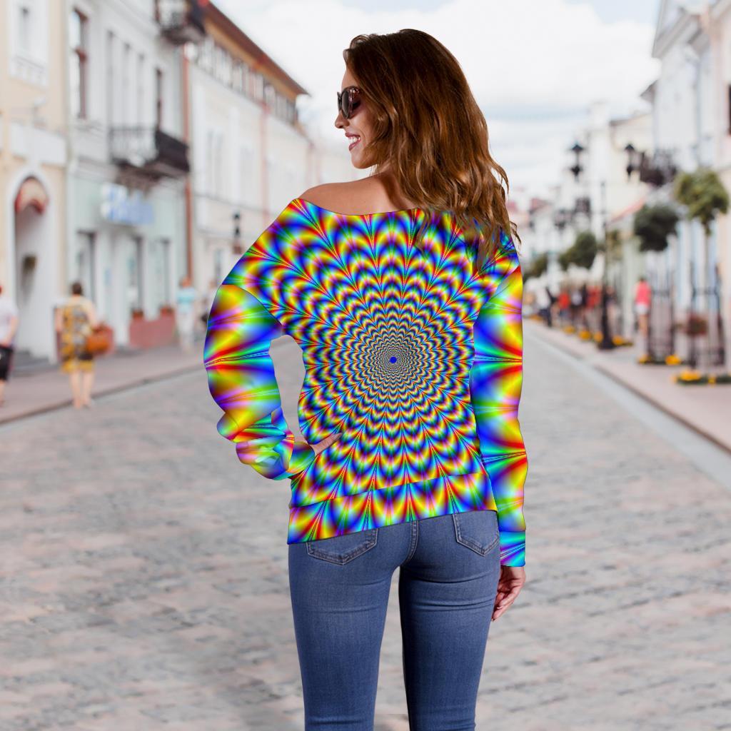 Psychedelic Wave Optical Illusion Off Shoulder Sweatshirt GearFrost