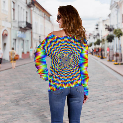 Psychedelic Wave Optical Illusion Off Shoulder Sweatshirt GearFrost