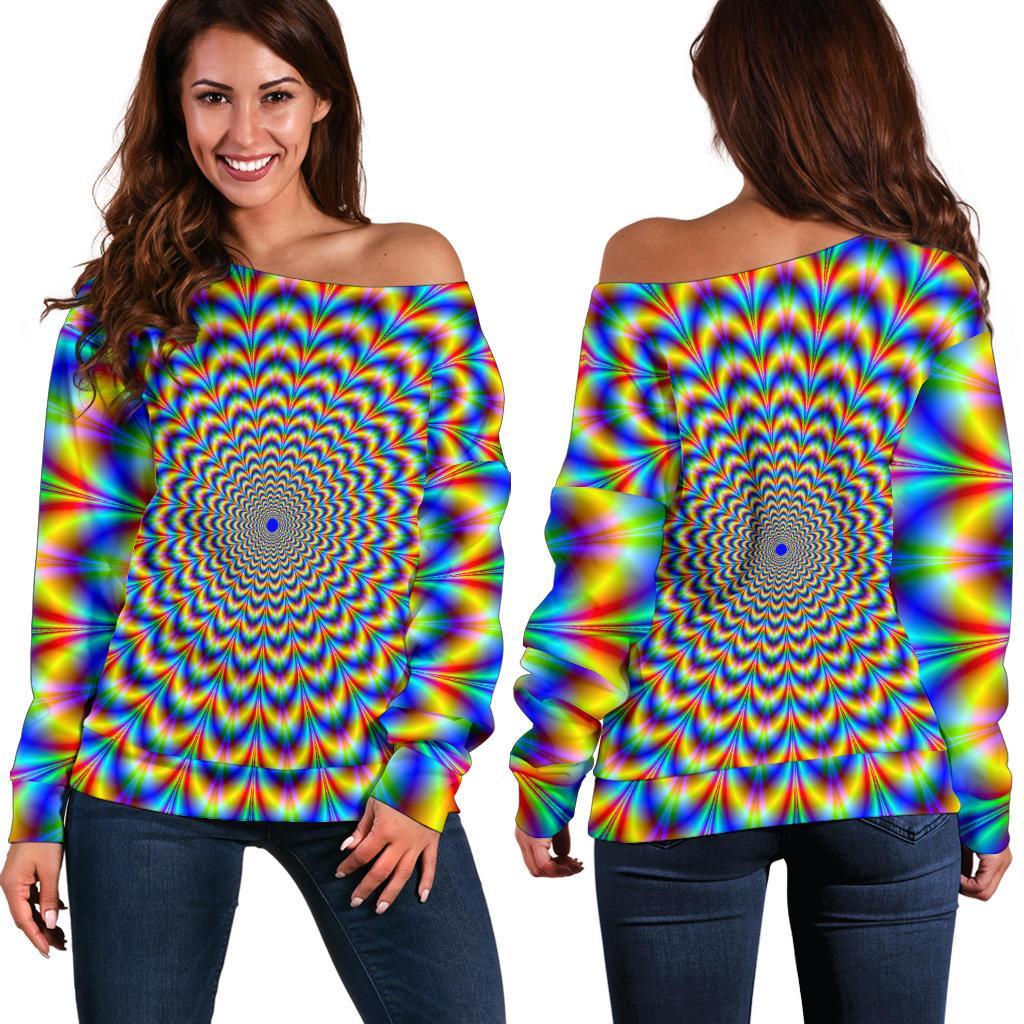 Psychedelic Wave Optical Illusion Off Shoulder Sweatshirt GearFrost