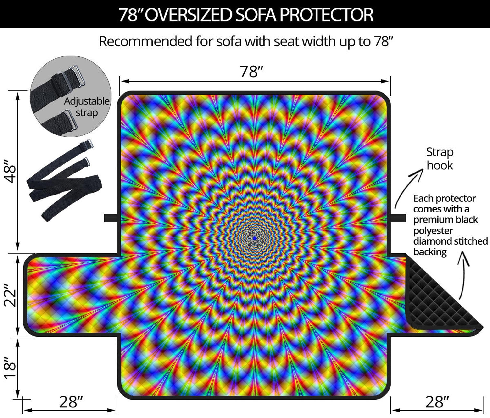 Psychedelic Wave Optical Illusion Oversized Sofa Protector