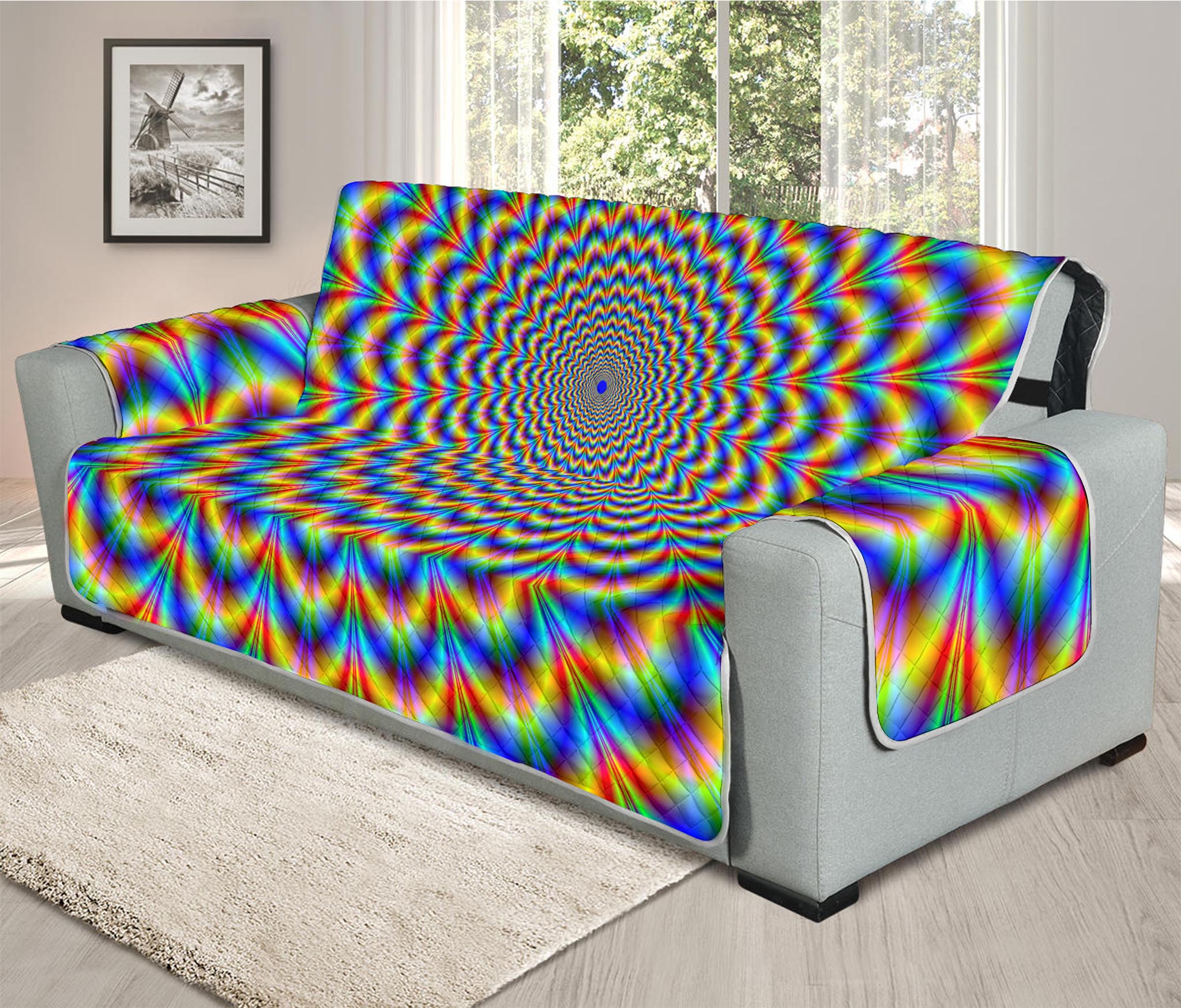 Psychedelic Wave Optical Illusion Oversized Sofa Protector