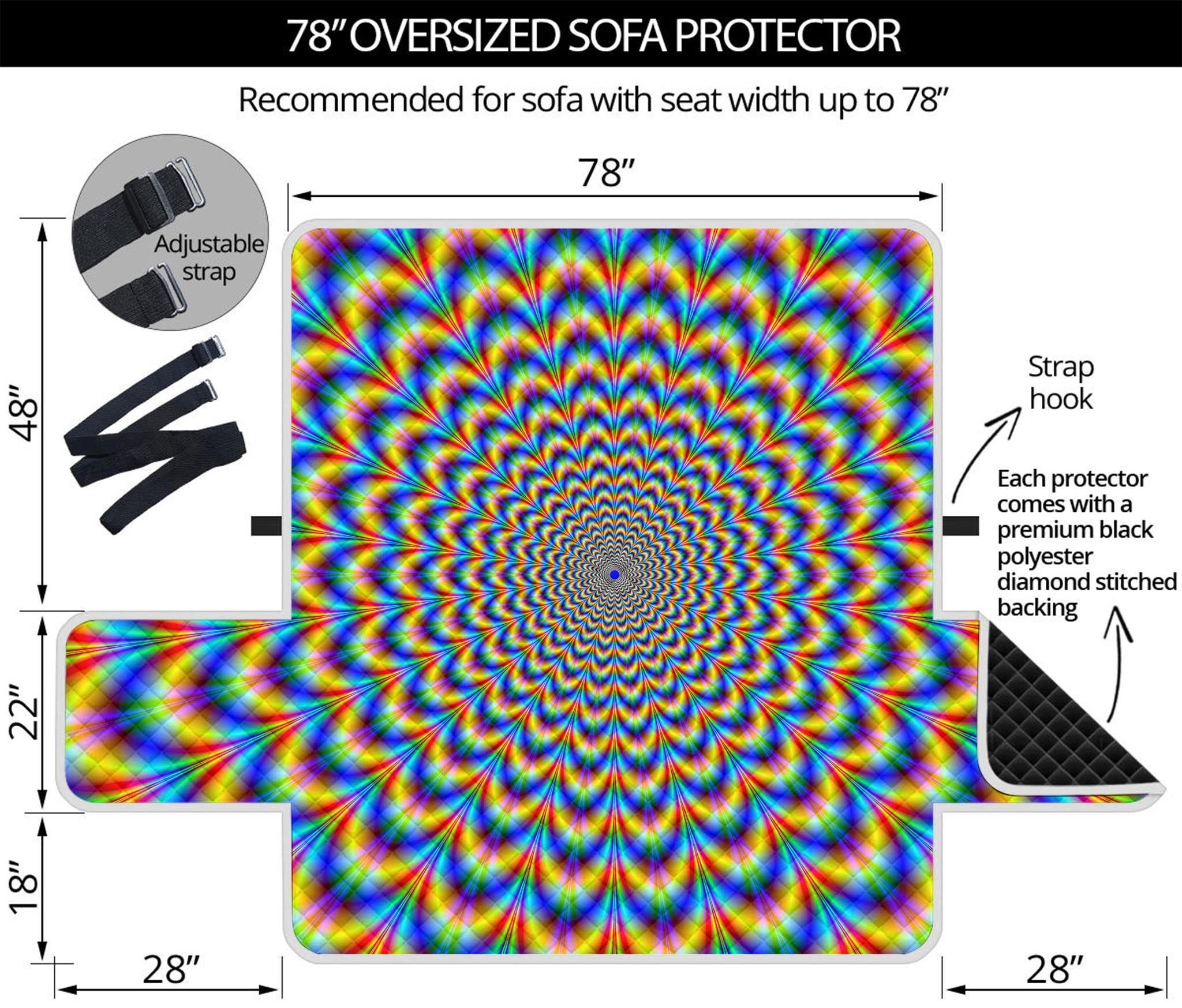 Psychedelic Wave Optical Illusion Oversized Sofa Protector