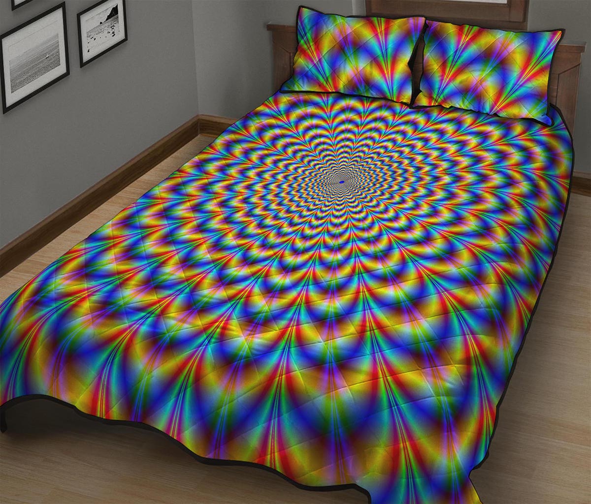Psychedelic Wave Optical Illusion Quilt Bed Set