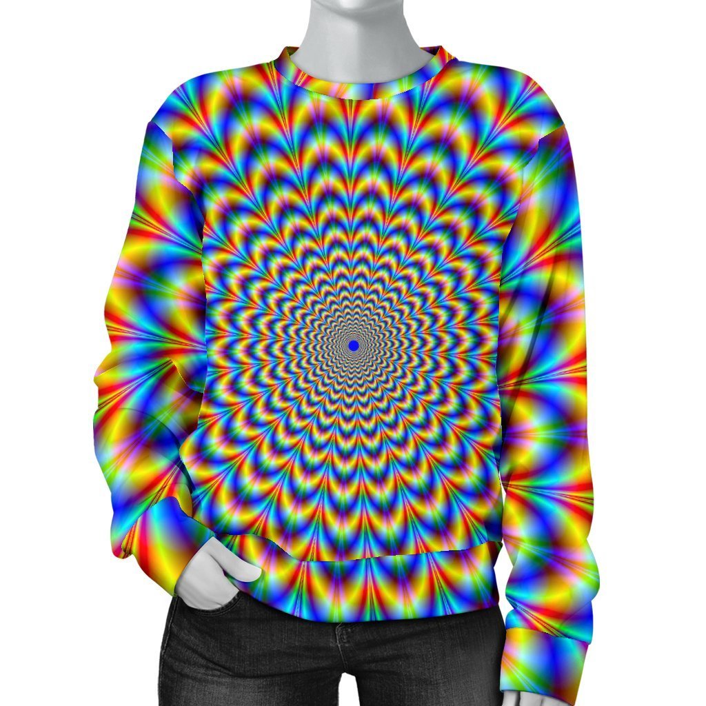 Psychedelic Wave Optical Illusion Women's Crewneck Sweatshirt GearFrost