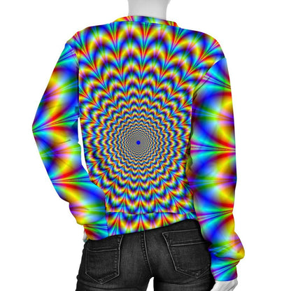 Psychedelic Wave Optical Illusion Women's Crewneck Sweatshirt GearFrost
