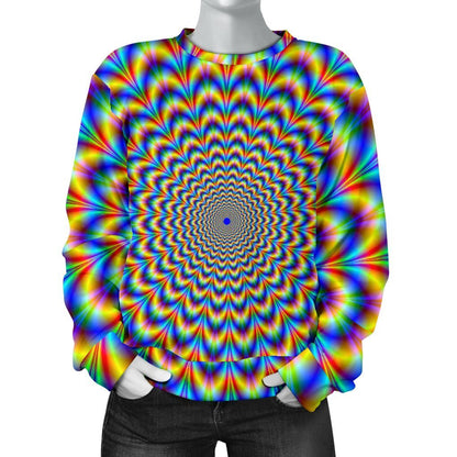 Psychedelic Wave Optical Illusion Women's Crewneck Sweatshirt GearFrost