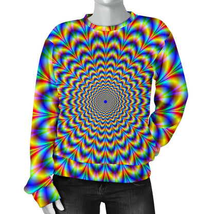 Psychedelic Wave Optical Illusion Women's Crewneck Sweatshirt GearFrost