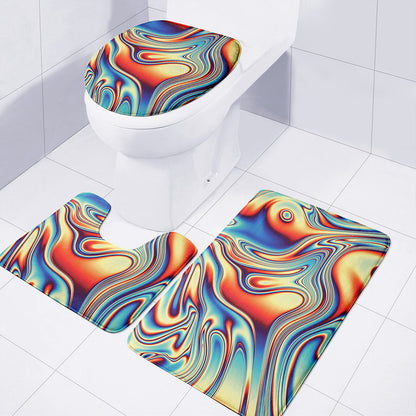 Psychedelic Wave Print 3 Piece Bath Mat Set