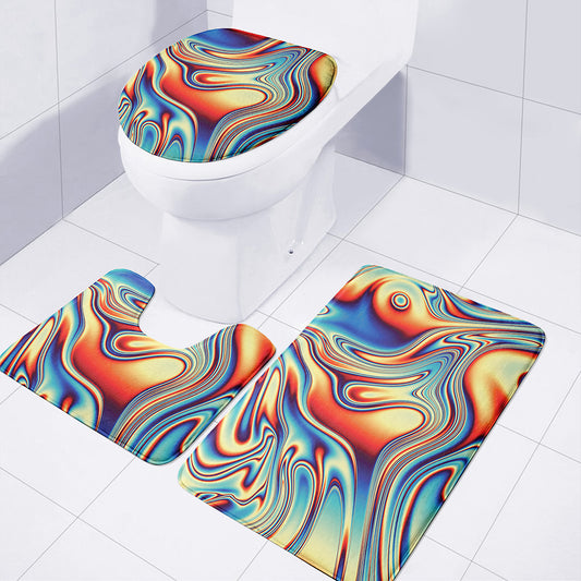 Psychedelic Wave Print 3 Piece Bath Mat Set