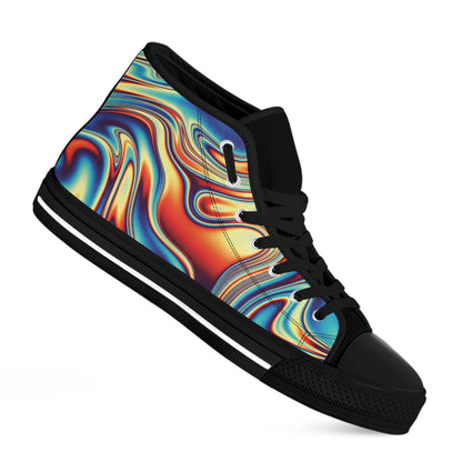 Psychedelic Wave Print Black High Top Shoes