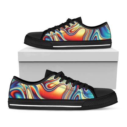 Psychedelic Wave Print Black Low Top Shoes