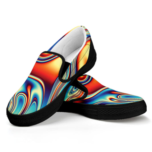 Psychedelic Wave Print Black Slip On Shoes