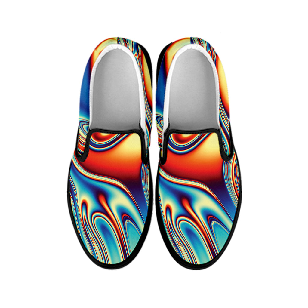 Psychedelic Wave Print Black Slip On Shoes