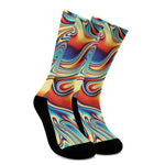 Psychedelic Wave Print Crew Socks