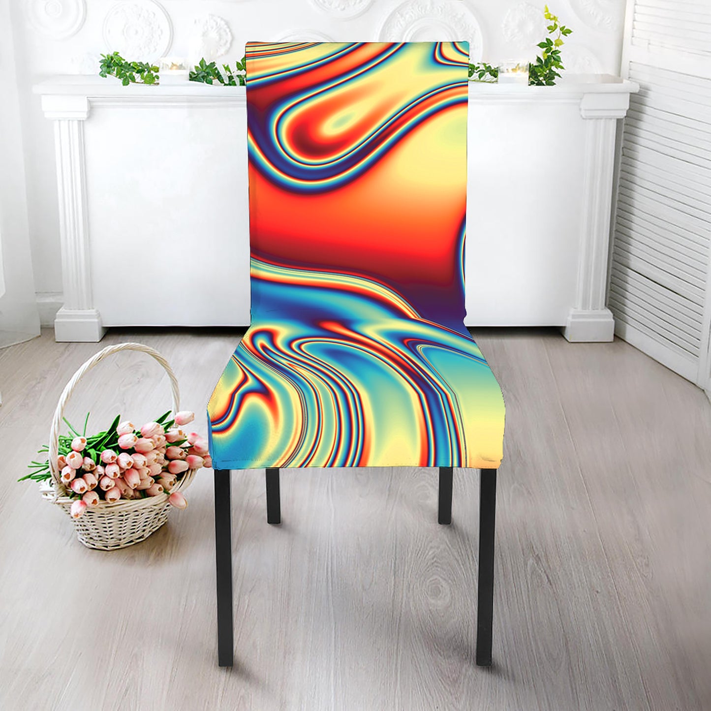 Psychedelic Wave Print Dining Chair Slipcover