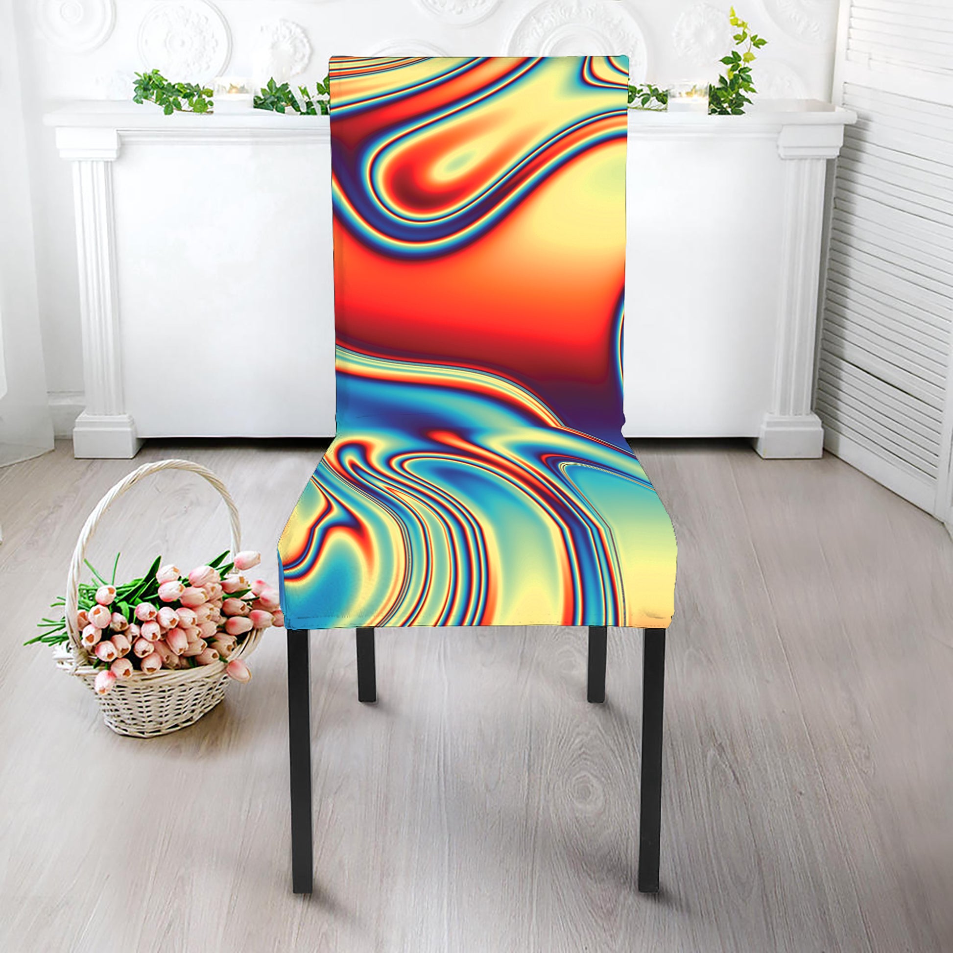 Psychedelic Wave Print Dining Chair Slipcover