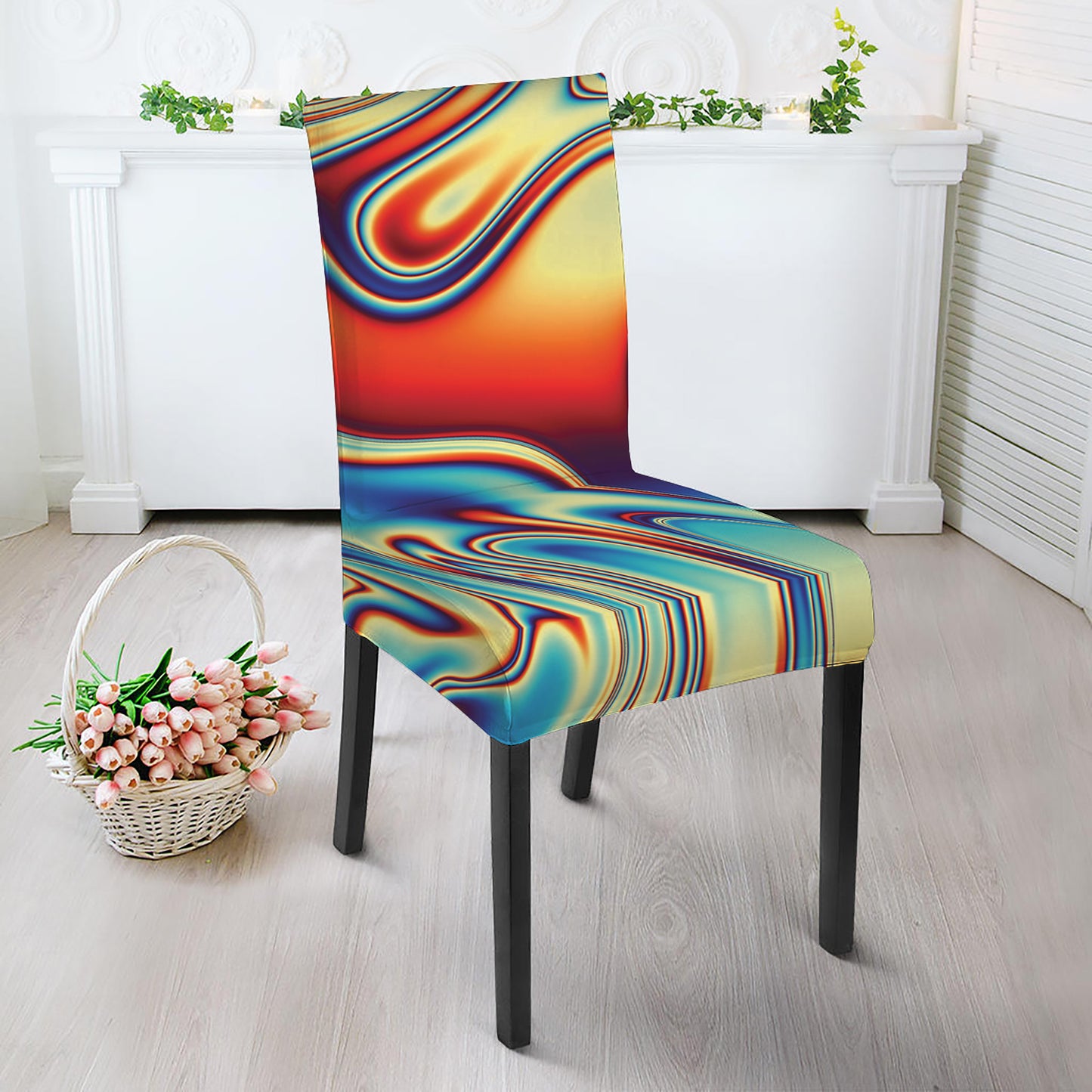 Psychedelic Wave Print Dining Chair Slipcover