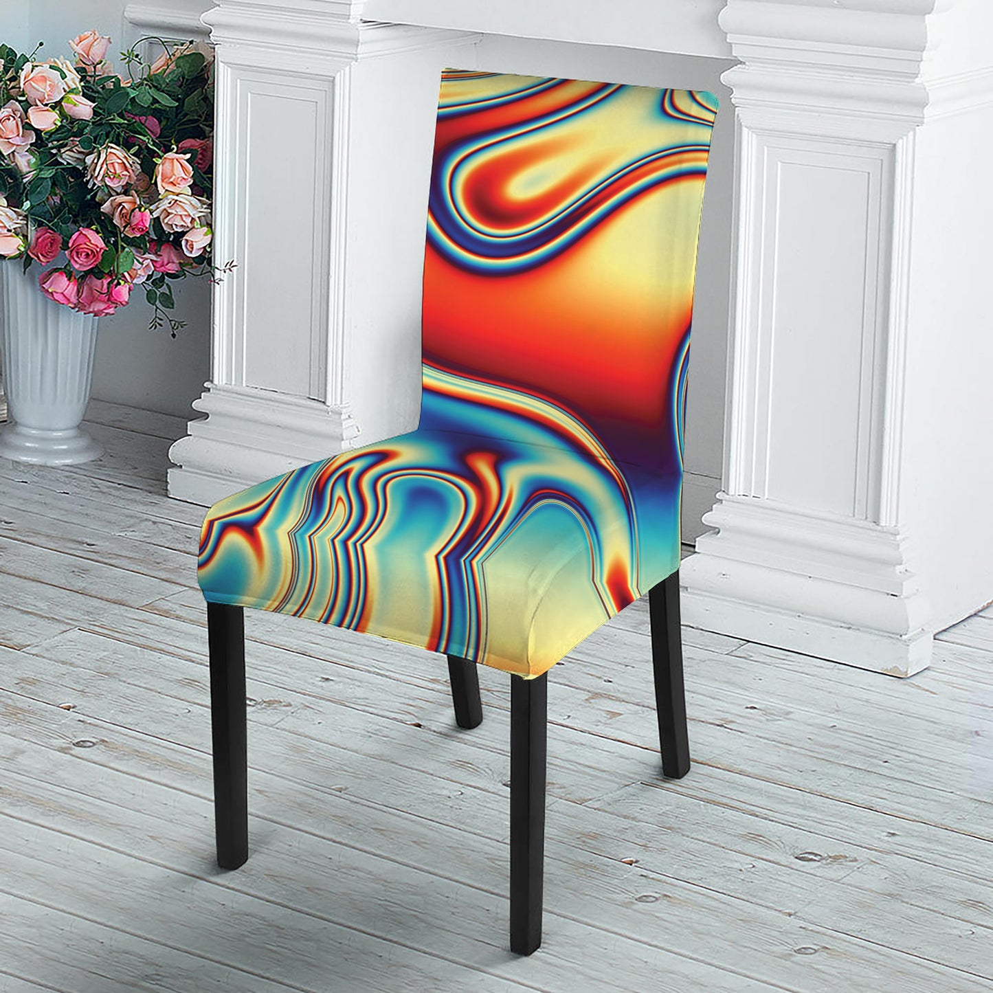 Psychedelic Wave Print Dining Chair Slipcover