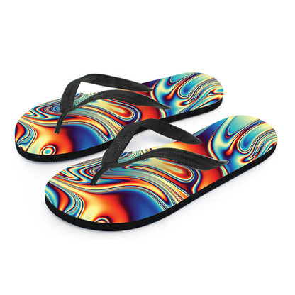 Psychedelic Wave Print Flip Flops